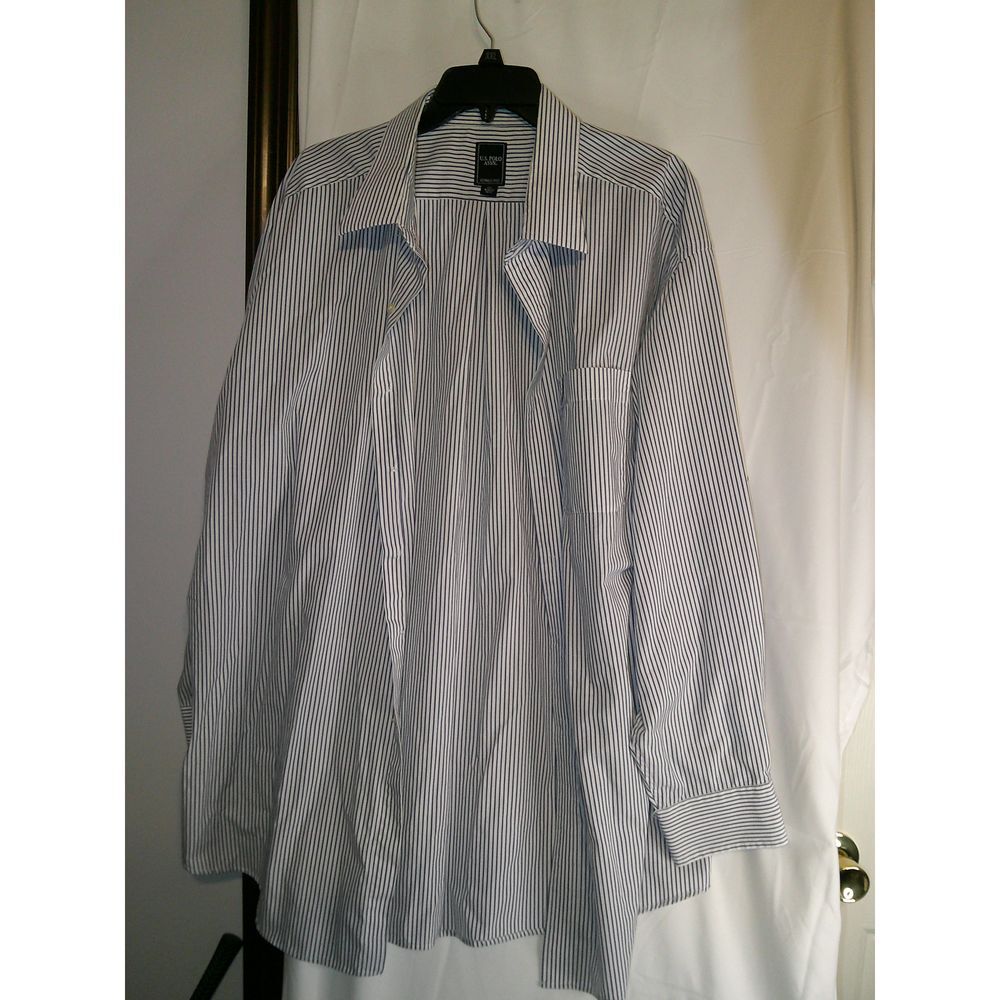 US Polo Assn Blue and White Striped Long‎ Sleeve Dress Shirt XXL 18-18 1/2 34/35
